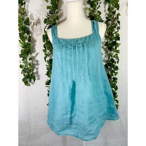 Kleen 100% Ramie Blue Linen Mini Coverup Dress Women's size Small